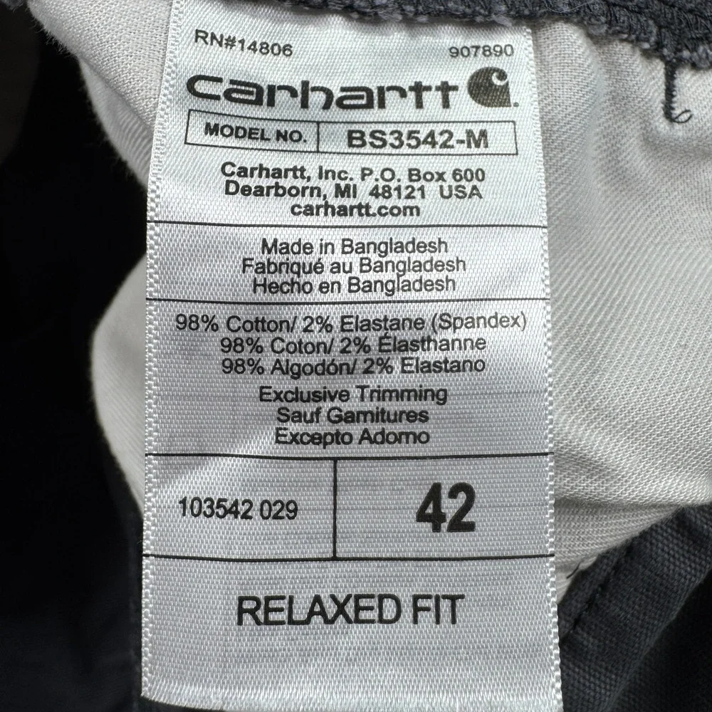 Carhartt Men's Cargo Shorts Rugged Flex Canvas Relaxed Fit Gray Size 42 Workwear
